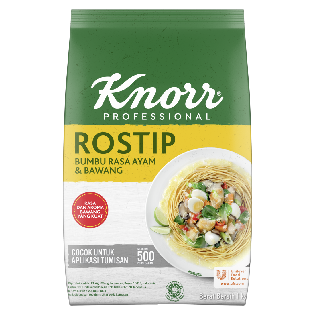 Knorr Bumbu Pelezat Rasa Ayam Rostip 1kg - Penyedap yang diperkaya bawang putih & lada asli untuk aroma rasa tumisan terbaik.